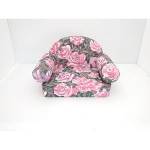 Vintage DOLL Couch Chair Floral Pink Purple Handmade Signed‎ Plaster Home Decor